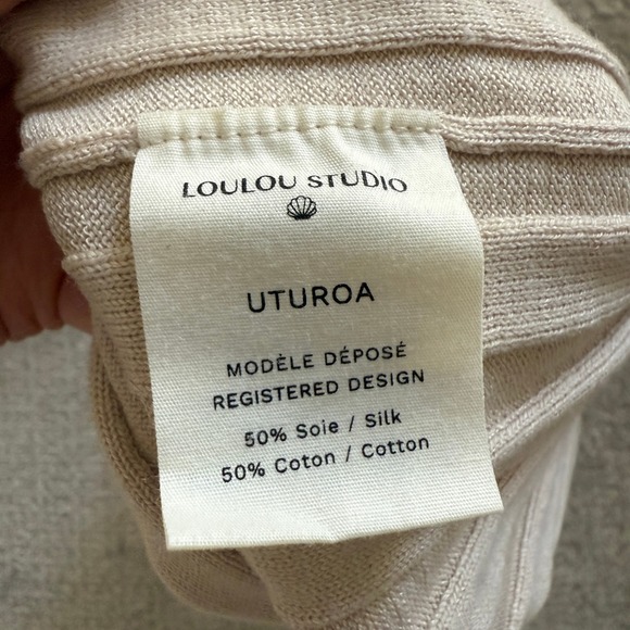 Loulou Studio $439 Uturoa Ribbed Long Sleeve Midi Dress Silk Cotton Beige Small - Picture 10 of 10